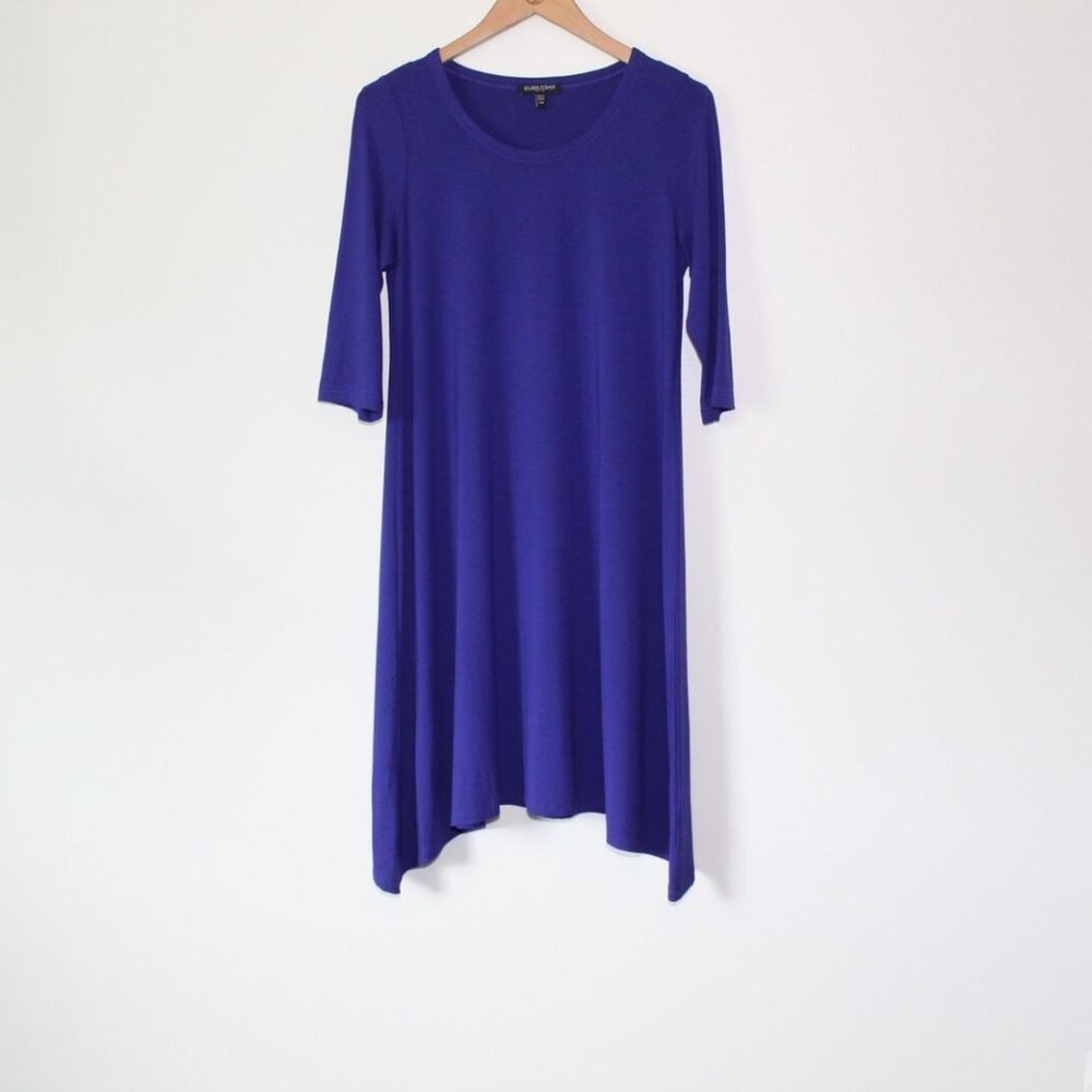 Eileen Fisher Scoop Neck Stretch Asymmetric Dress Purple PM Petite Med H13284 - Picture 7 of 11
